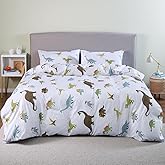 MAG 3Pcs Dinosaur Duvet Cover Set, Colorful Dino Queen Size White Based Duvet Cover Set, for Kids, Toddler, Teens Boys and Girls, Super Soft Microfiber, Queen Size(no Comforter Inside)
