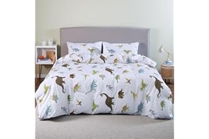 MAG 3Pcs Dinosaur Duvet Cover Set, Colorful Dino Full Size White Based Duvet Cover Set, for for Kids, Toddler, Teens Boys and Girls, Super Soft Microfiber, Full Size(no Comforter Inside)