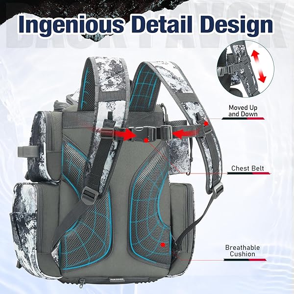 PISCIFUN FISHING TACKLE BACKPACK WITH ROD HOLDER & 4 TACKLE BOXES, OUTDOOR GEAR STORAGE TACKLE BAG WITH PROTECTIVE RAIN COVER, VEIL CAMOUFLAGE