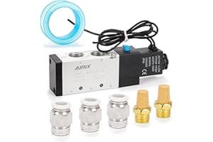 AIRIX 4V310-10 Pneumatic Solenoid Valve AC110V, 2 Position 5 Way, 3/8" NPT, Pilot-Operated Single Coil, Fast Response Electric Air Valve Out Of Line & Quick Connect Fittings