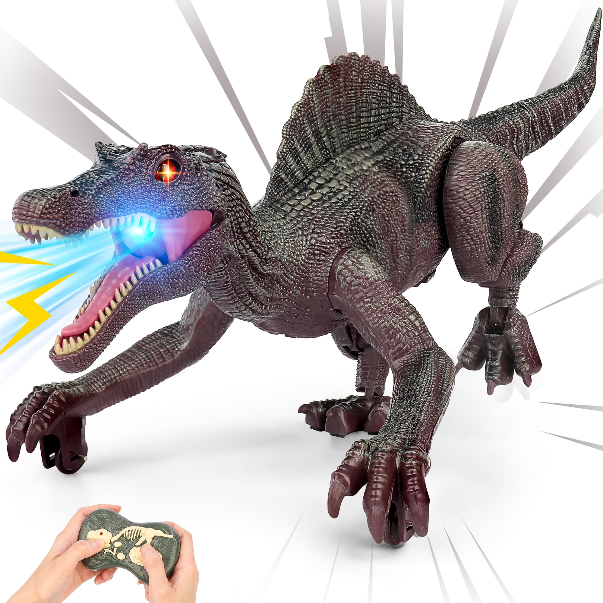 Photo 1 of Bokigibi Dinosaur Toys, Realistic Remote Control Dinosaur for Kids 3-5, 2.4GHZ, Walking, Rechargeable, 3D Eyes, 3 Sound Effects, Demo Function, Sturdy, Jurassic Toys for Kids 3+, Red
