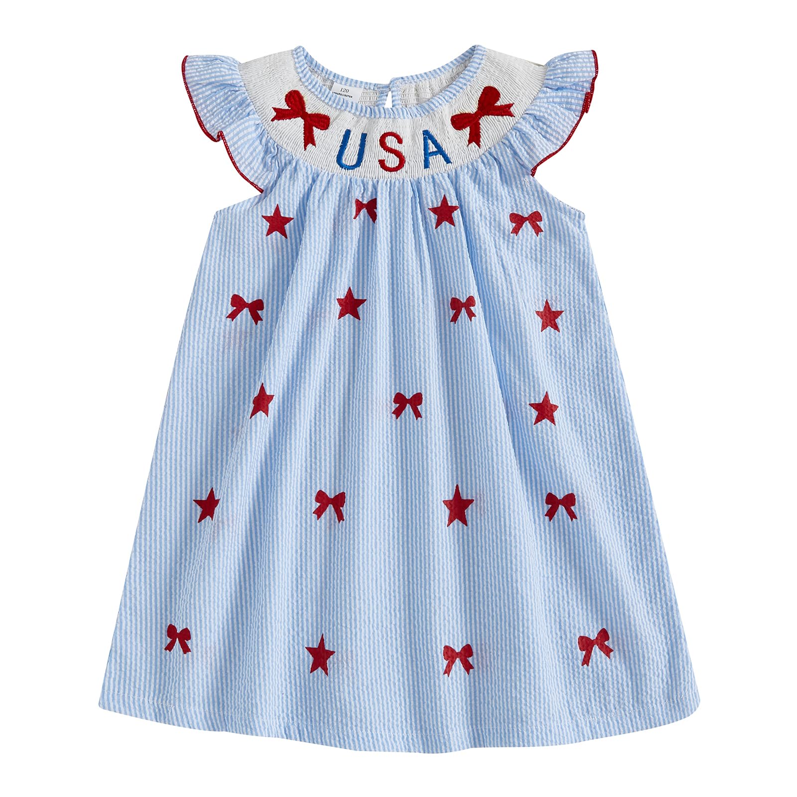 Photo 1 of Girls 4th of July Outfit Toddler Girl Fourth of July Dress Kids Bow Stars Patriotic Memorial Day Princess Dresses (B Bow Stars USA Blue, 4-5 Years)