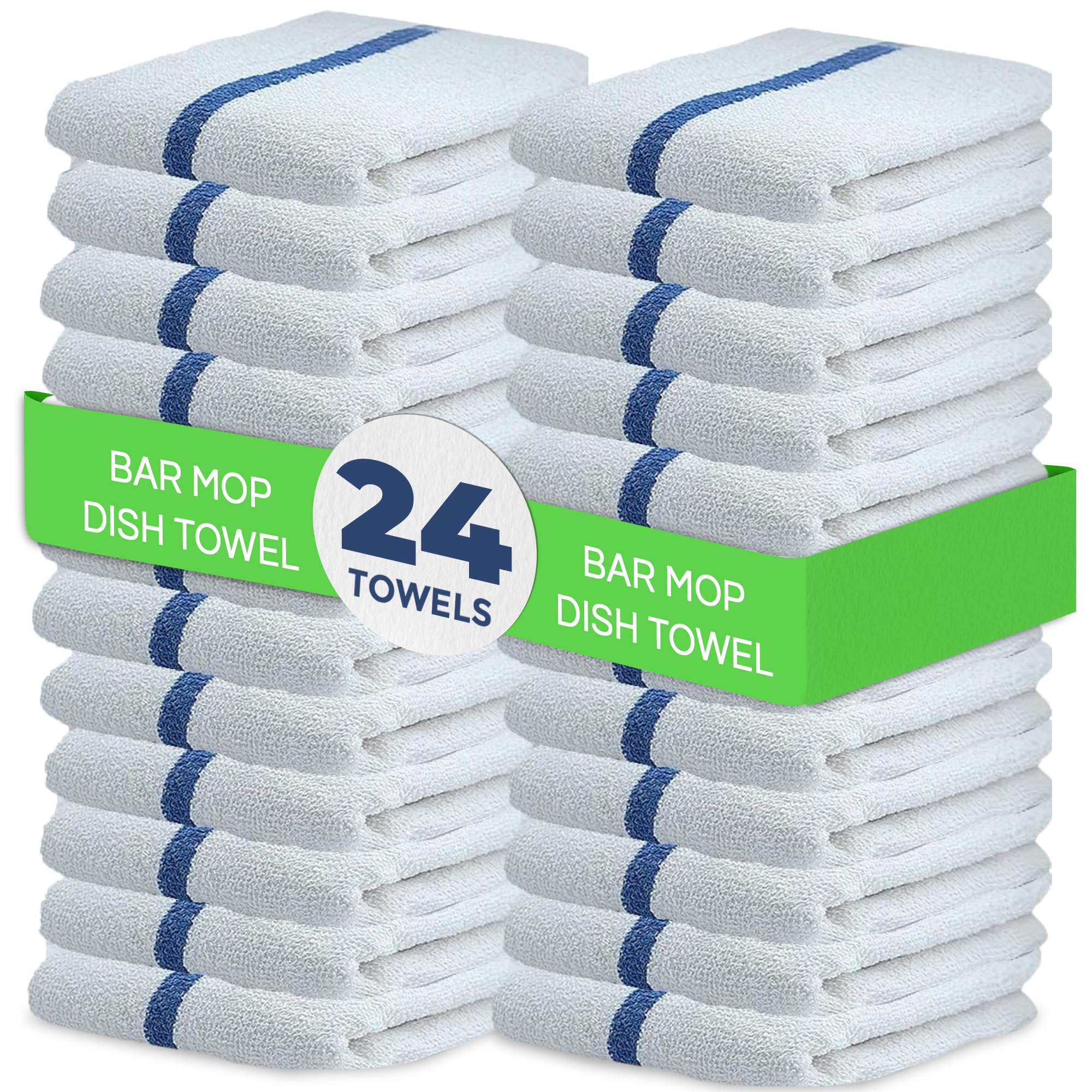 Photo 1 of Towels N More 24 Pack 16x19 Bar Mop Towels High Absorbent Cotton Reusable Kitchen Towels - Quick Drying Towels for Chef, Cook, Home, Restaurant, Bar Glass Cleaning Towels (24, Blue Stripe)