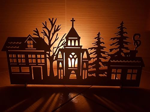 Amazon Com Christmas Village House Scene Wooden Light Home Decoration Candles Holder Handmade