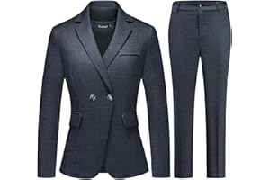 TRONSTORE Women's Plaid Suit 2 Piece Set Work Dresses Blazer Pants Suiting for Women Office Outfits