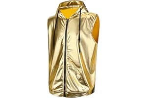 Sintege Men's Metallic Shirt 70s 80s Men Disco Outfit Metallic Hooded Tops Hoodie Shirts for Disco Party