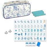 Soulchen Mini American Mahjong Tile Set for Travel, Chinoiserie | 160 Pcs 0.8 Inch Tiles with 2 Dice, 4 Rulers, 1 Bag, Mahjon