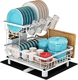 MAJALiS Dish Drying Rack 2-Tier with Drip Tray Utensil Holder White