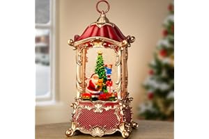 Blansong Snow Globes Lantern Home Decor Accent for Child Santa Claus Tree Auto Snowfall Glitter Music Collection with 6H Timer USB/Battery Powered 12.5 inch