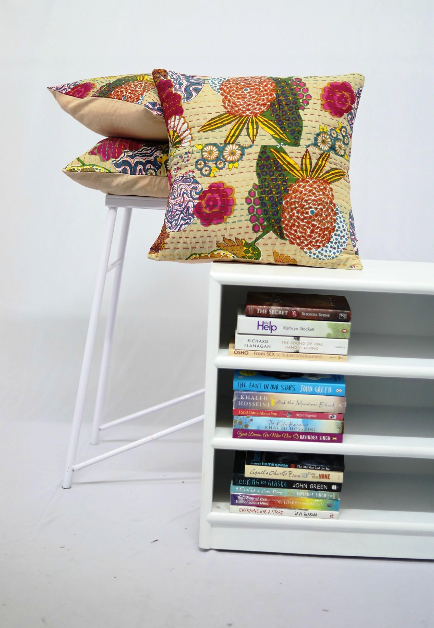BluSpirits Indian Tribal Fruit Floral Print Kantha Quilts and Cushion Covers (2, 16"x16" Cushon Covers)