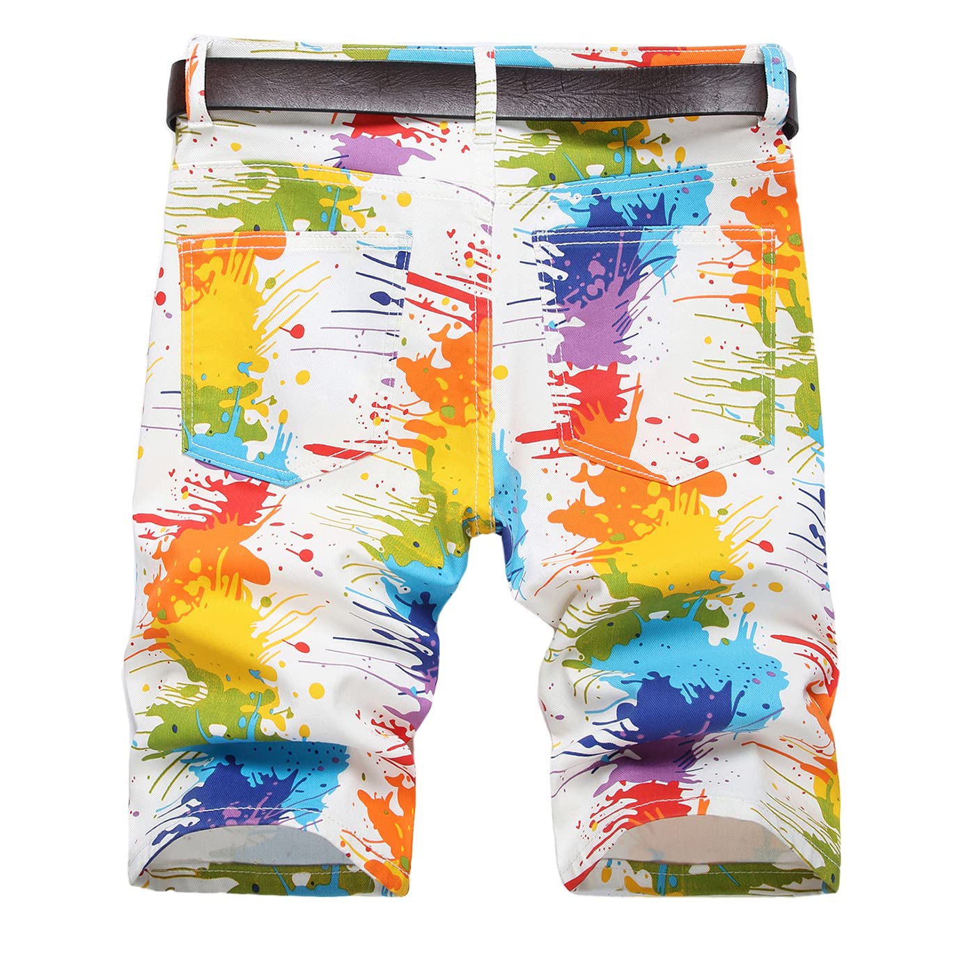 Baylvn Men's Casual Ripped Printed Denim Shorts Slim Fit Summer Beach Jeans Shorts