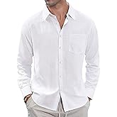 J.VER Men's Linen Shirts Casual Button Down Long Sleeve Shirt Solid Spread Collar Summer Beach Shirts with Pocket