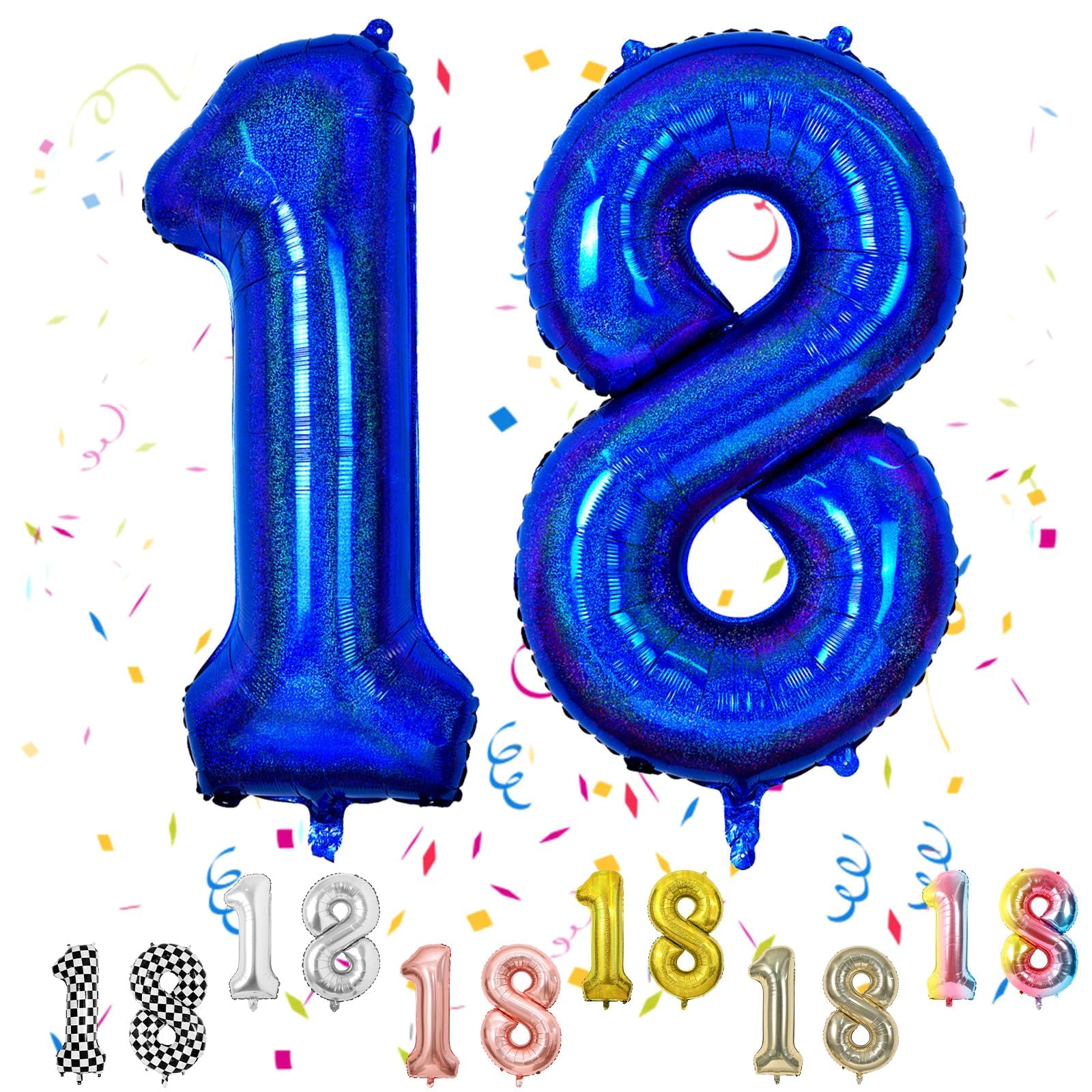 Photo 1 of Dark Blue Number 18 Balloons, 18th Birthday Balloon, 40inch Laser Blue 18 Balloon Numbers, Large Self Inflating Foil Balloon, 18th Birthday Decorations for Birthday, 18 Anniversary Decorations