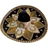 Generic Mariachi Sombrero Hat, Black & Gold Charro Style Black & Gold, Large