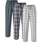 DAVID ARCHY Mens Pajama Pants Soft Cotton Plaid Sleepwear, Comfy Lounge Woven Pajamas Bottoms PJ Pant for Men, 3 pack