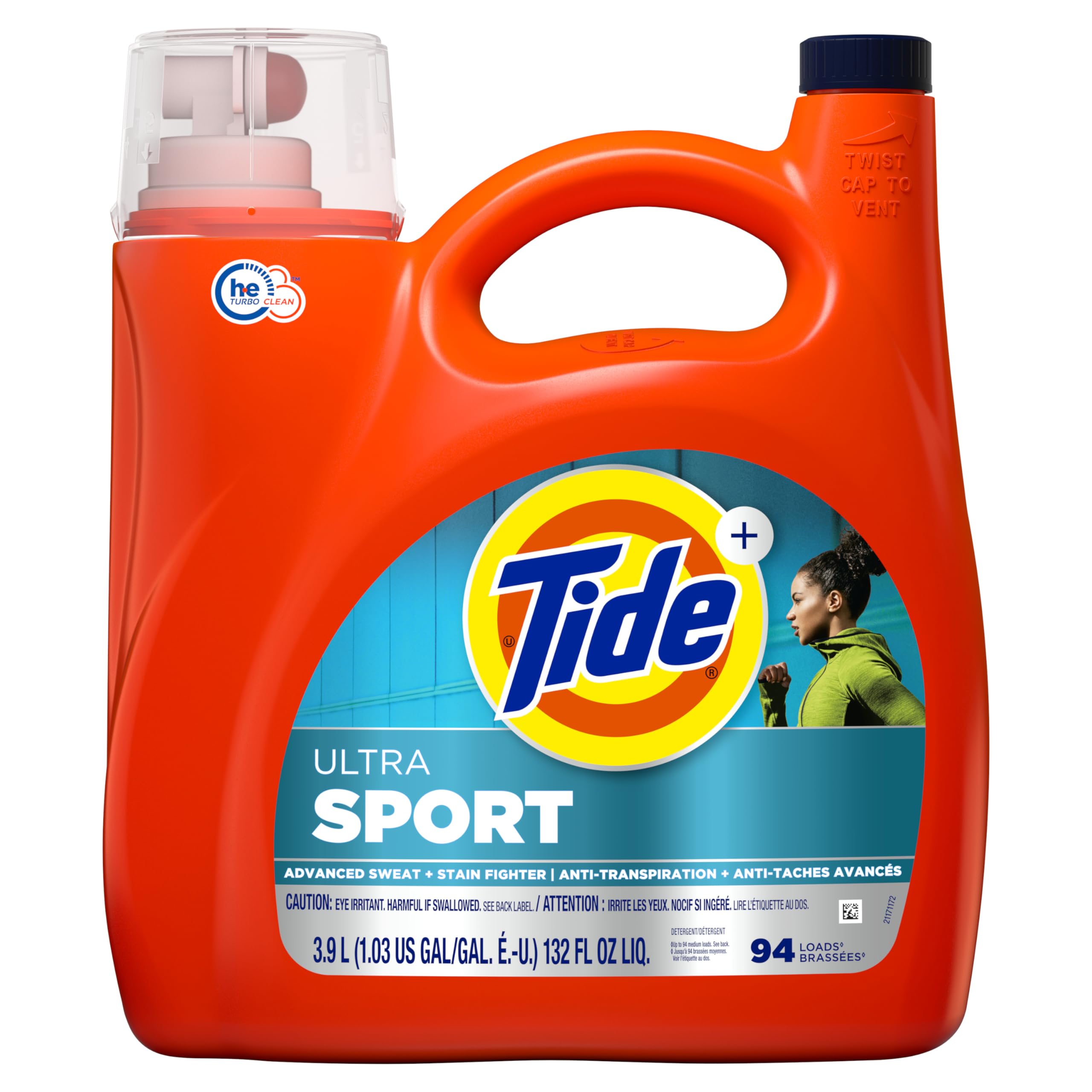 Tide Plus Febreze Sport Odor Defense Liquid Laundry Detergent Soap, HE Compatible, 94 Loads, 132 fl oz