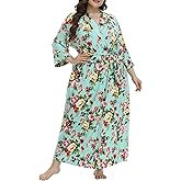 iFigure Women's Plus Size Long Robe Full Length Bathrobes Kimono Dressing Gown Sleepwear Maternity Delivery Robes with Pocket