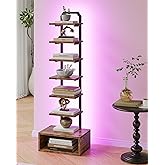 CHOEZON 8-Tier Bookcase with Lights, LED Bookshelf with Semi-Open Bottom, Small Space Standing Shelf with Lights, Corner Stor
