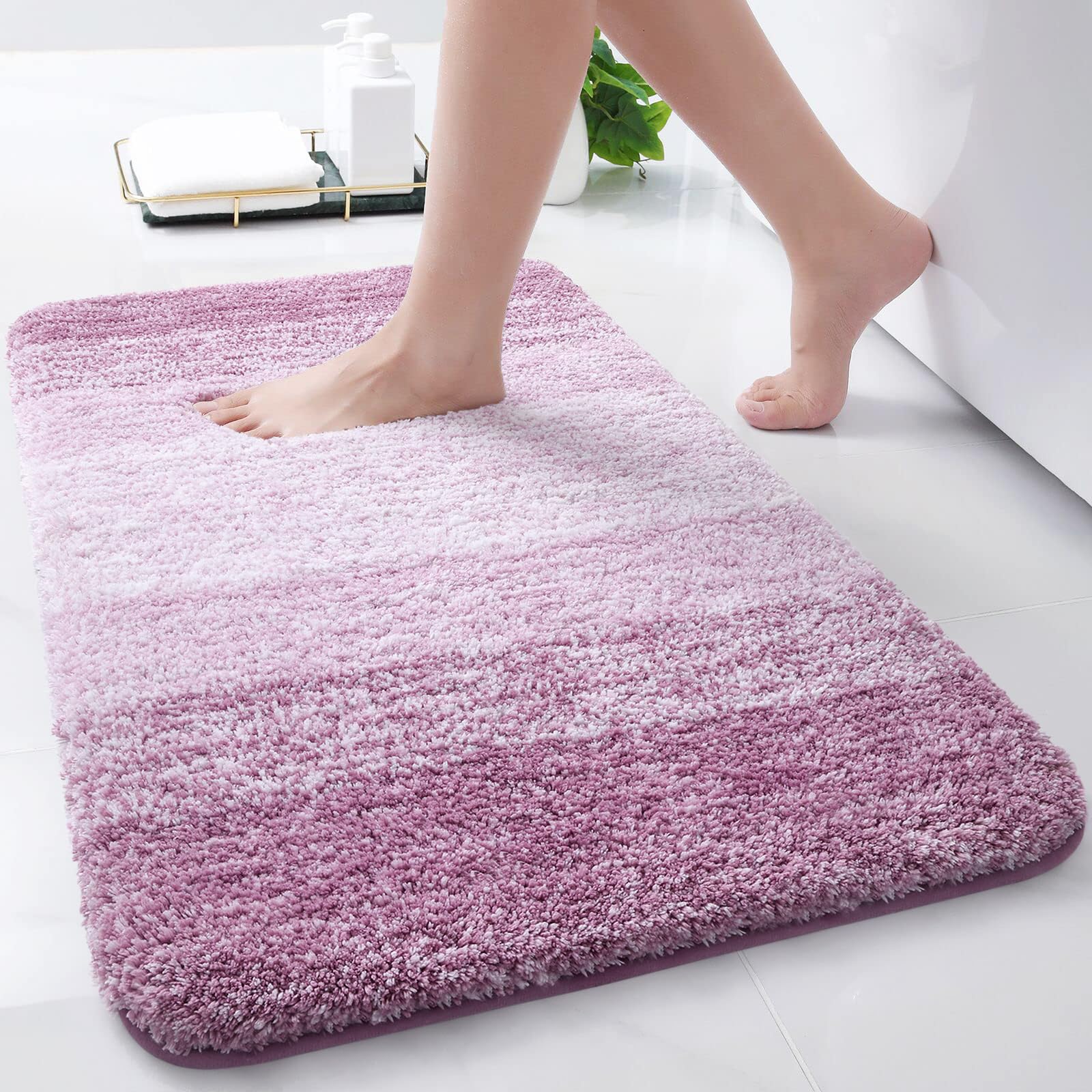 Photo 1 of Arotive Microfiber Bathroom Rugs, Shaggy Soft and Absorbent Bath Rug, Non-Slip, Thick Plush Machine Washable Dry Bath Mats for Bathroom, Tub and Shower, 24x16, Purple