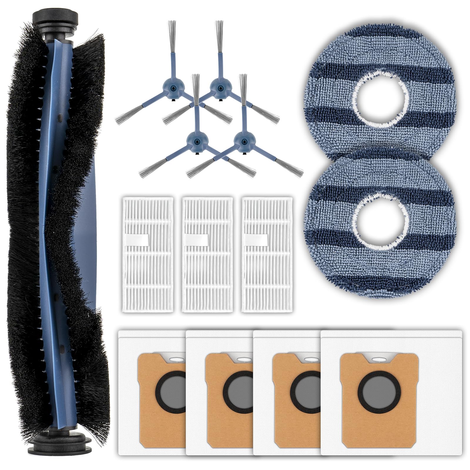 Photo 1 of (14 Pack) C20 Omni Replacement Parts Compatible with Eufy C20 Omni Robot Vacuum Cleaner, 1 Roller Brush, 4 Side Brushes, 3 HEPA Filters, 4 Dust bags, 2 Mop Pads, Accessories Kit