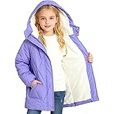 Funnycokid Girls' Winter Coat Sizes 5-12 Puffer Jacket Warm Windproof Waterproof Fleece-Lined Hooded Kids' Outerwear