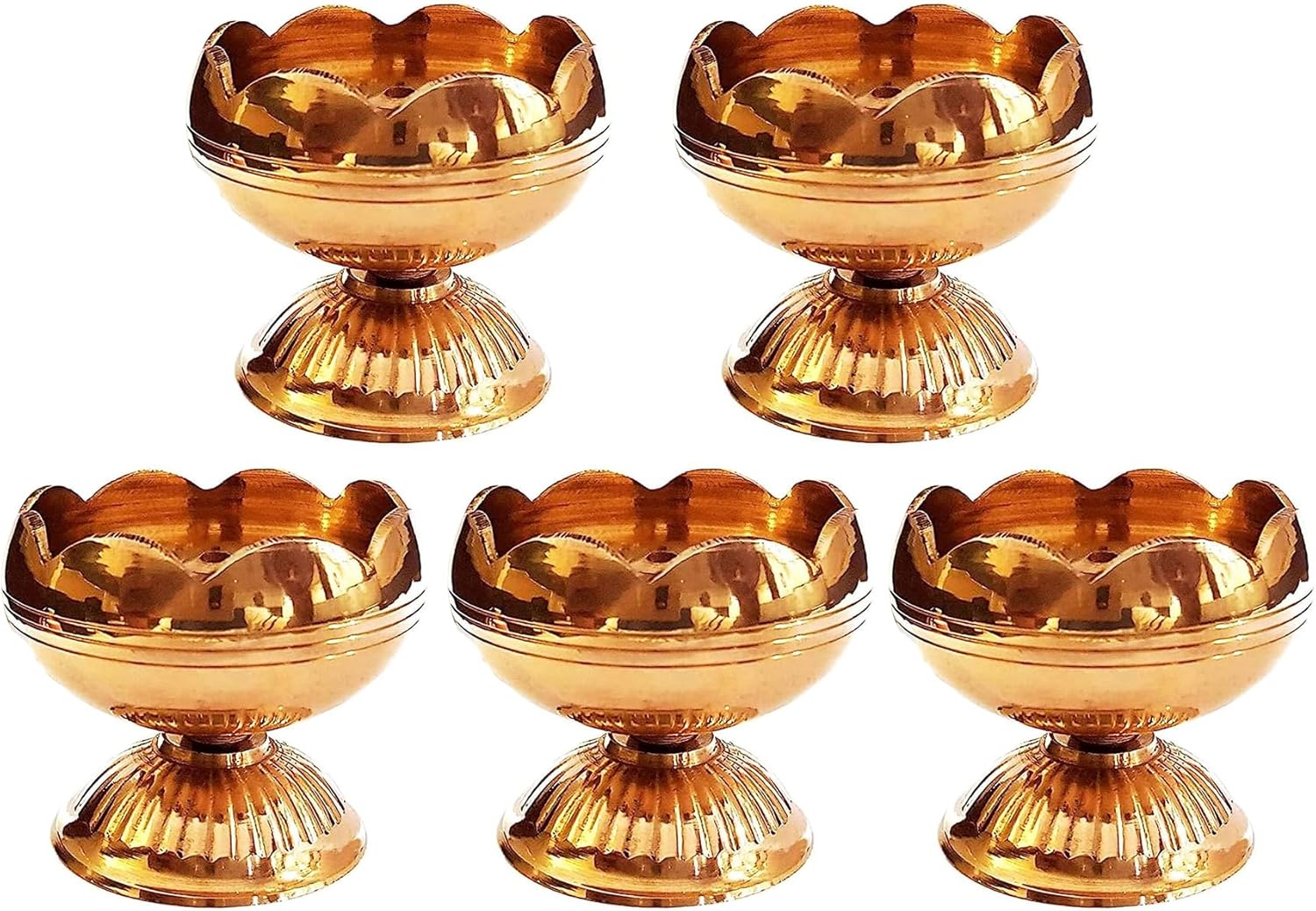 Oil Lamps & Accessories - TIED RIBBONS Set of 5 Lotus Shape Brass Diyas | Diwali Diya for Pooja, Deepawali Diwali Decorations for Home | Indian Puja Oil Lamp for Pooja Decorations | Return Gifts for Housewarming Indian