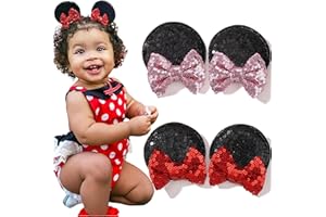 Ayesha Mouse Ears Hair Clips Halloween Mouse Ears for Toddler Girls Sequin Mouse Bows Barrettes Hair Accessories for Halloween Christmas Costume Party 4PCS