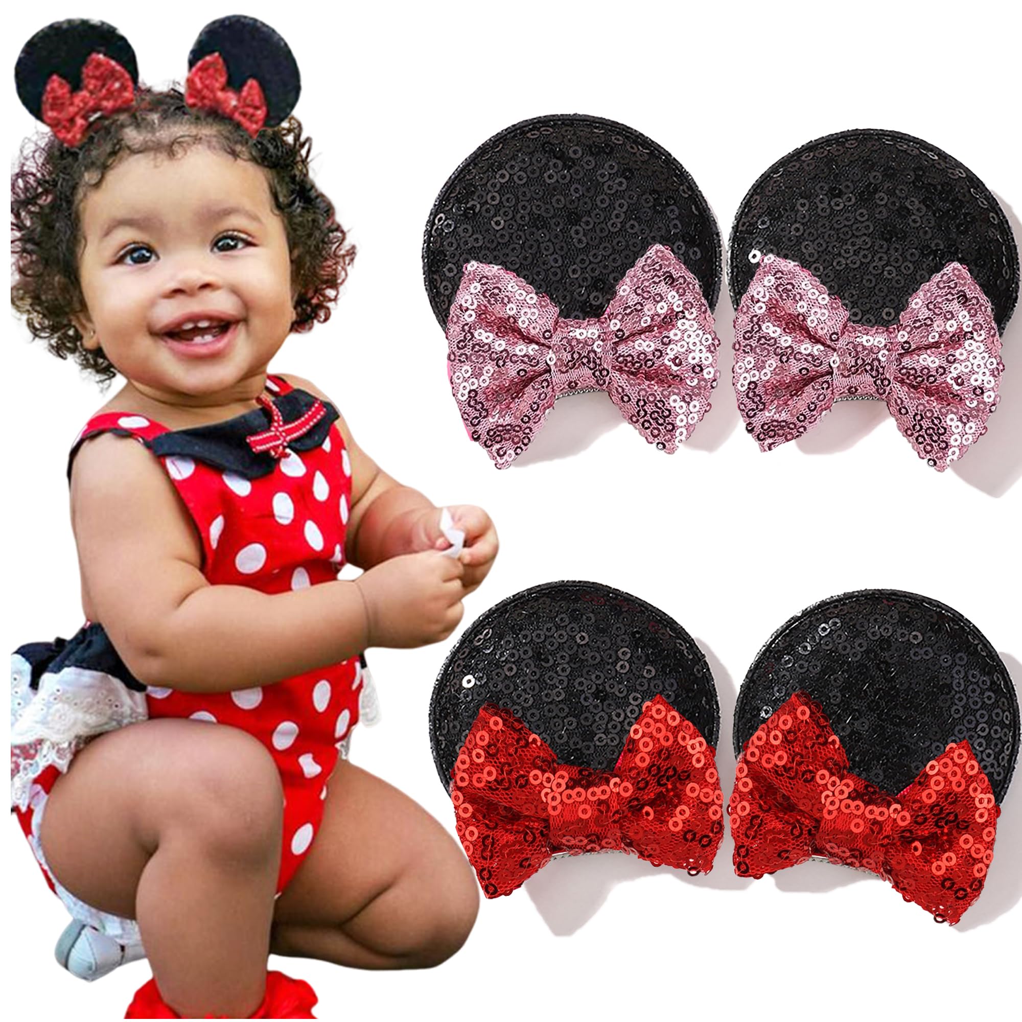 Photo 1 of ***ONLY ONE***Ayesha Mouse Ears Hair Clips Halloween Mouse Ears for Toddler Girls Sequin Mouse Bows Barrettes Hair Accessories for Halloween Christmas Costume Party 4PCS
