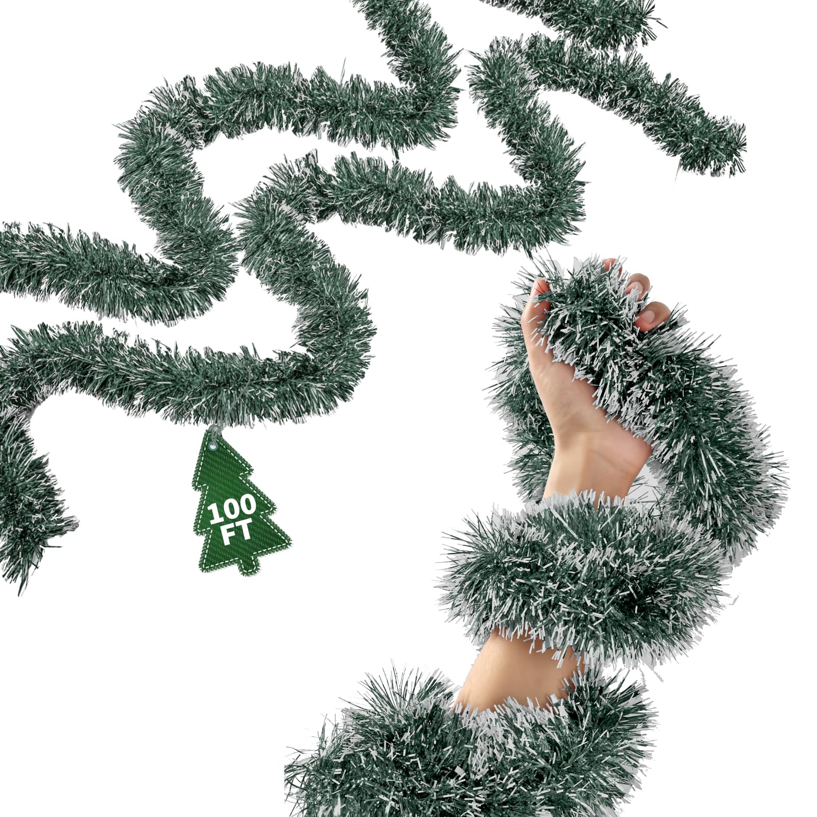 Photo 1 of 100Ft Christmas Garland - Xmas Tree Decorations, Christmas Tinsel Decorations for Indoor&Outdoor Home Decor, Christmas Metallic Twist Garland Ceiling Hanging Decorations for New Year(Green)