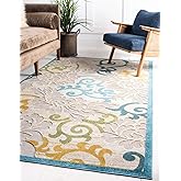 Unique Loom Outdoor Botanical Collection Area Rug - Savannah (4' 1" x 6' 1" Rectangle, Blue/ Cream)