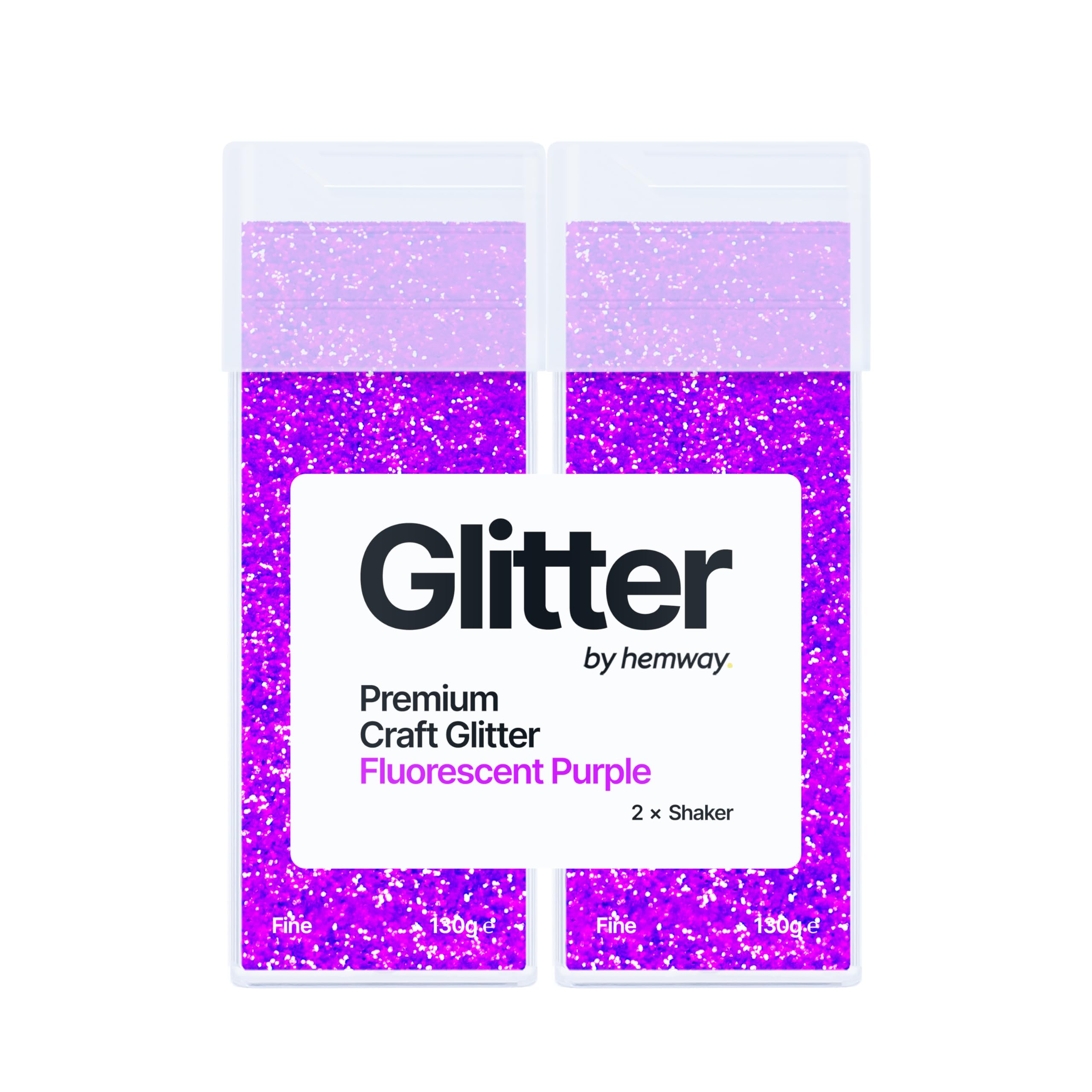 Hemway Glitter Shaker Fluorescent Purple 130g x2 Pack Fine, Craft Glitter Shakers for Resin & Epoxy Crafts, Christmas Art Supplies, Nail, Body, Face, Eye, Festival, Crafting, Slime, Sparkle