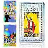 xvuzeqt Classic Holographic Tarot Deck for Beginners, 78 Cards &amp; Guidebook | Large-size tarot deck with full-color 100-page guidebook. The storage box features inner dividers for easy access to cards
