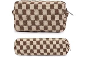 SOIDRAM Large Capacity Makeup Bag and Brush Storage Bag - Checkered Cosmetic Bag and Travel Toiletry Organizer