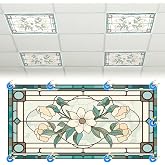 Glooglitter 4 Pcs Retro Floral Fluorescent Light Covers for Ceiling Lights | 4 x 2 ft Stained Glass Magnetic Office Light Cover for Ceiling, with 10 Magnets, Reduce Glare for Classroom School Home