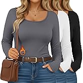 Ficerd 3 Pack Women's Plus Size Thermal Shirts Fleece Lined Scoop Neck Long Sleeve Tops Fitted Winter Base Layer Underwear