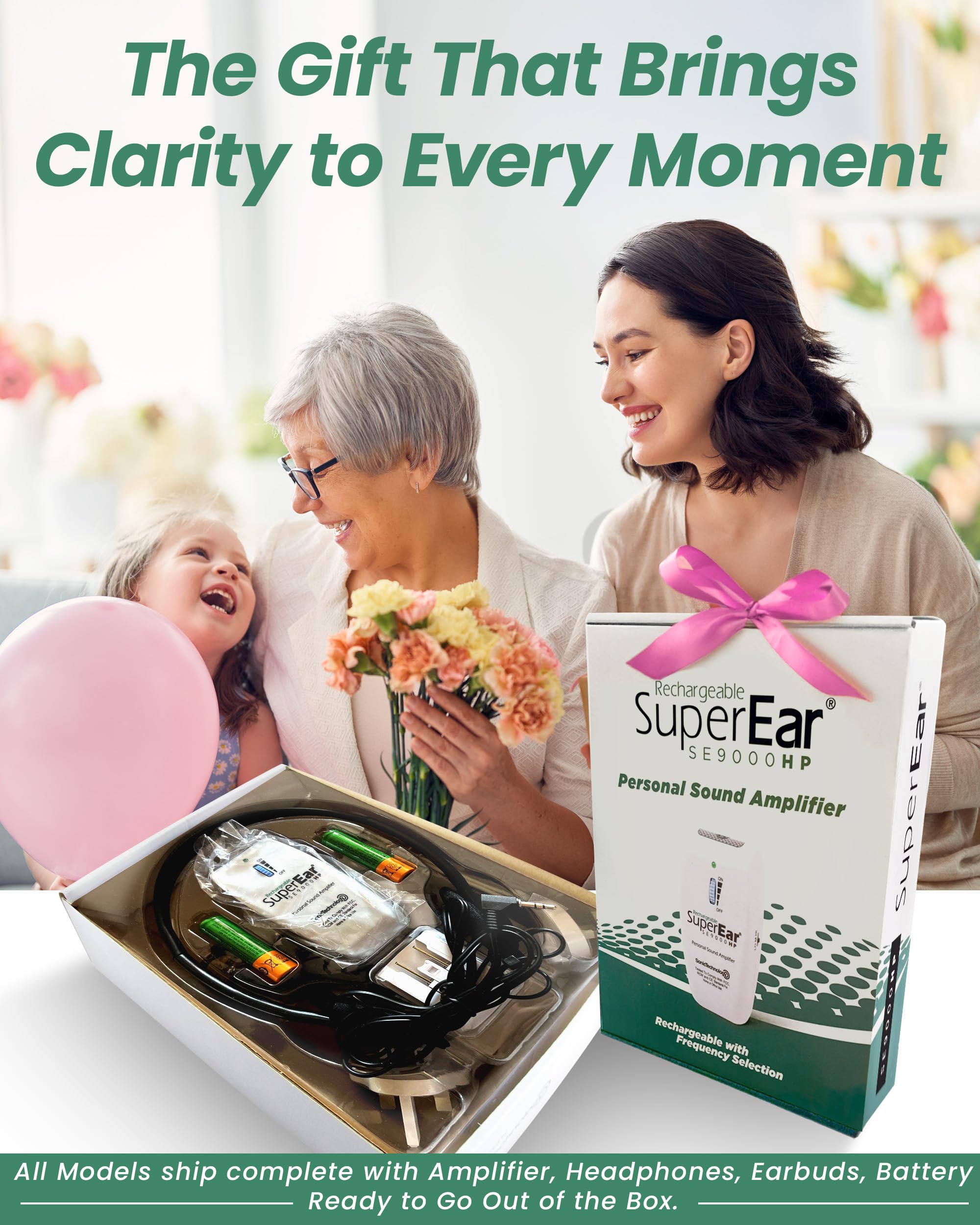 SuperEar Model SE9000HP for Seniors - Hearing Amplifiers for Seniors & Elderly, Super Ear Personal Sound Amplifier, Sound Amplifier Listening Device & Audio Accessories in 50dB Ambient Sounds Increase