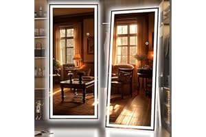 Hasipu Full Length Mirror with Lights, 71" x 24" LED Lighted Floor Standing, Full Body Dressing Hanging Mounted Mirror, Dimmable, Tempered Glass, Safe to Use, Square White