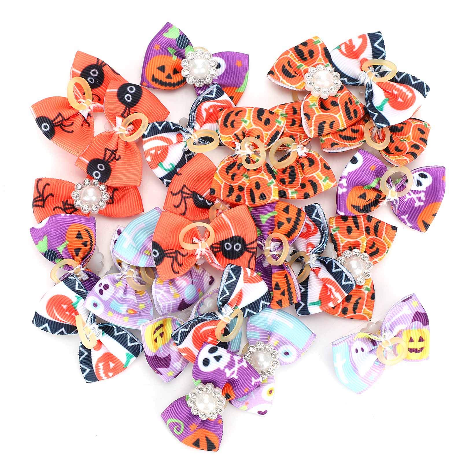 Acouto 25Pcs Dog Halloween Hair Bows with Pearl, Pet Party Decoration Accessory Ornament
