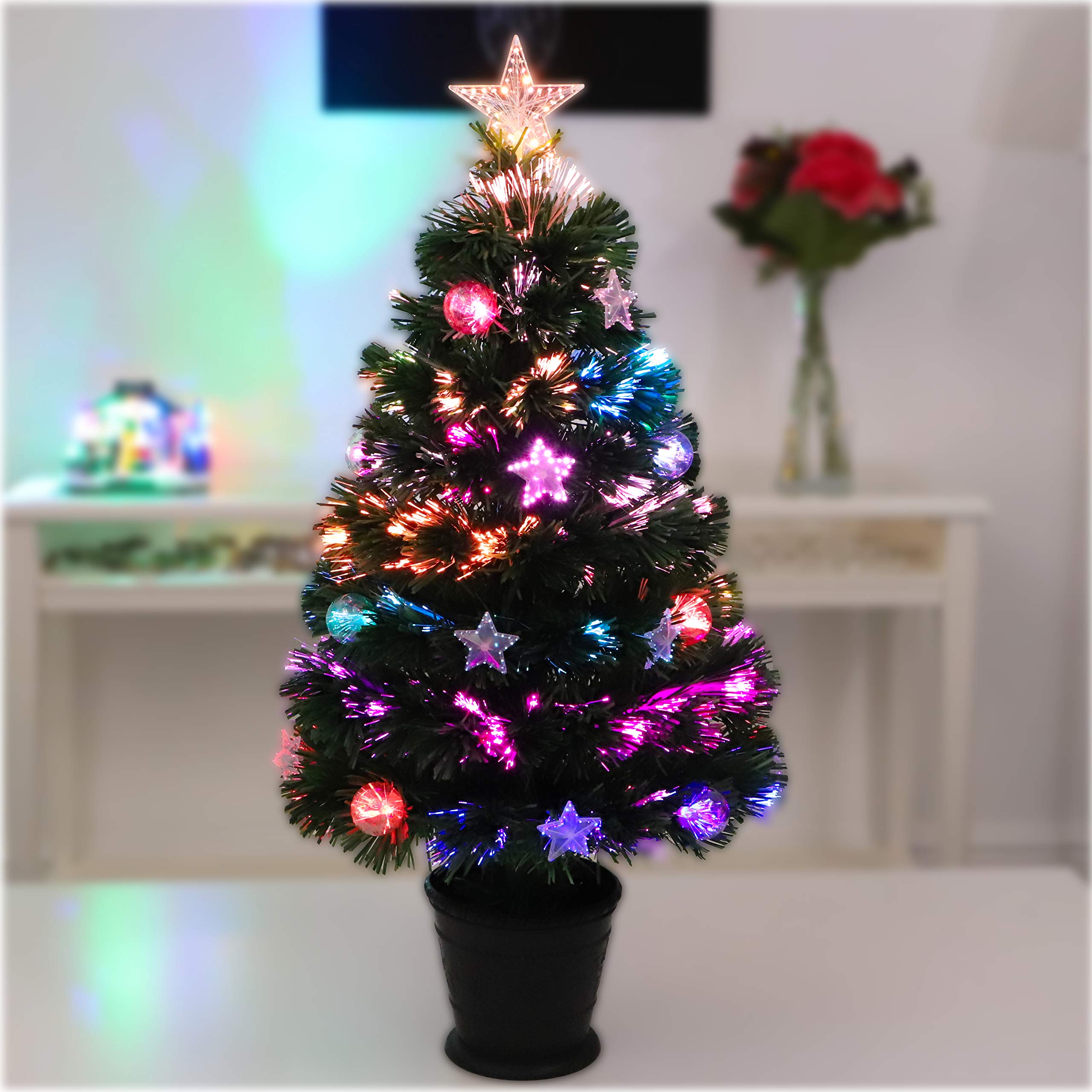 Christmas Concepts® 3ft (32") Green Christmas Tree with Fibre Optics and Stars and Baubles