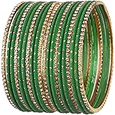 Efulgenz Indian Bangles Set - Wedding Bangles with Rhinestone CZ Plain Metal Bracelet for Women