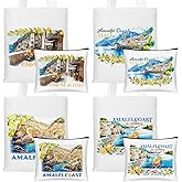 Wesnoy 8 Pcs Amalfi Coast Souvenirs Tote Grocery Bags Italy Lemons Makeup Bag Italian Islands Gifts Bulk Lemon Themed Party Favor Amalfi Coast Travel Souvenir Gift for Women Girls