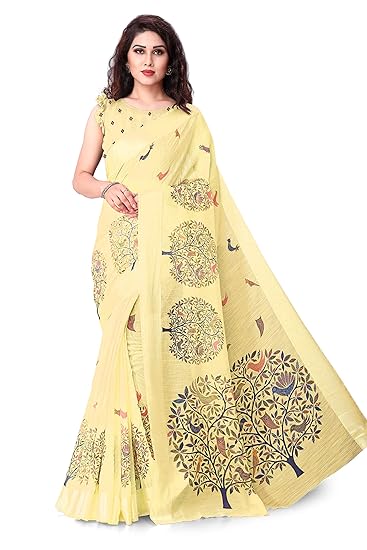 Cotton Madhubani Prints Sari For Women With Blouse Piece