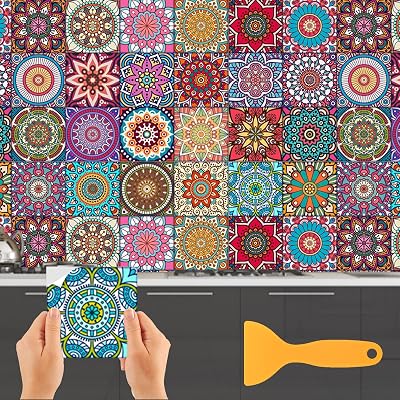 ZOCONE 24PCS Moroccan Tile Stickers 15x15cm Waterproof Vinyl Wall Decals