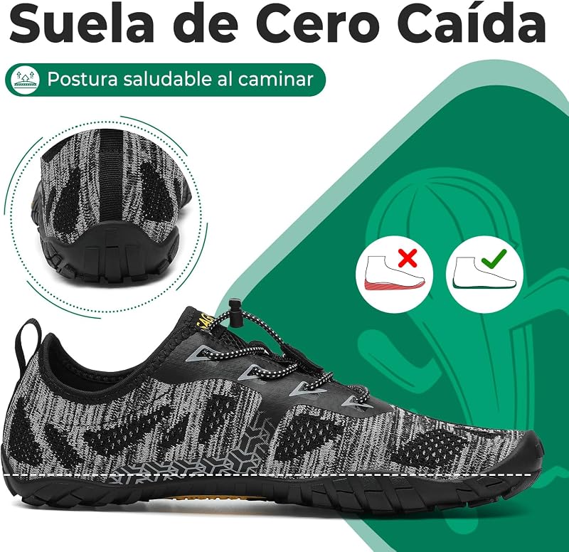 Barefoot Hombre Mujer Zapatillas Minimalistas Calzado Minimalistas Zapatillas de Trail Running Exterior Zapatos Barefoot Negro Humo,Gr.42