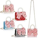 Sweetude 5 Pcs Little Ones Purses and Handbags Cute Handbags with Pearl Handle Mini Bowknot Crossbody Bag with Chain Bowknot Shoulder Bag for Women Teen Party Favors