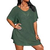 SECRETEYARD Women's Plus Size Suimsuit Cover Up Short Sleeve Hollow Out Swimwear Bathing Suit