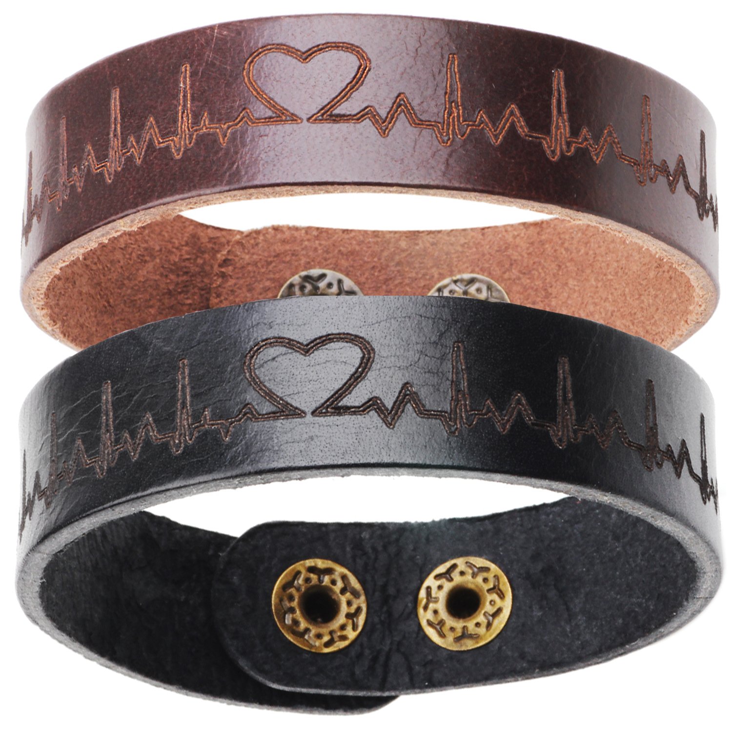 Thajaling 2 x Fashion Leather heartbeat Bracelet Black & Brown Couple bracelets for lovers birthday gift