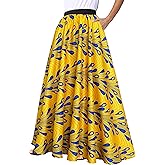 Afibi Women African Skirt Printed Ankara Maxi Skirt Dashiki Long Skirts with Pockets