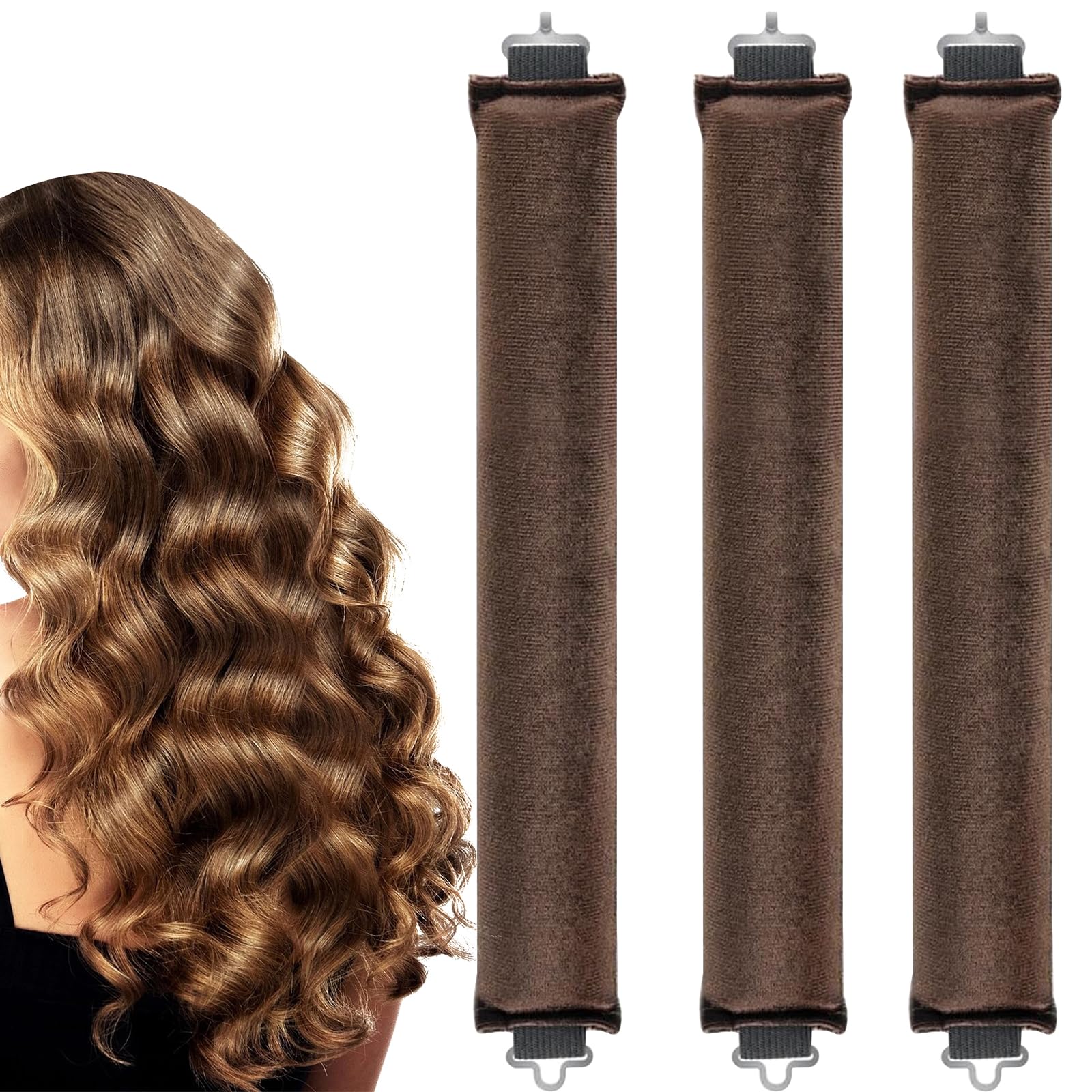 3Pcs Heatless Blowout Rods,Overnight Blowout Rods for Long Hair,Heatless Curling Rod No Heat for All Hairs,Heatless Rods,Sleeping Lazy Curler Set,for DIY Hair Styling Tools (Brown)
