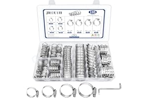 JROUTH 136PCS Hose Clamp Assortment Kit, 8 Sizes 1/4"-1-23/32"(6-44mm) 304 Stainless Steel Adjustable Worm Gear Hose Clamp Set with Screwdriver for Pipe, Automotive and Mechanical Application